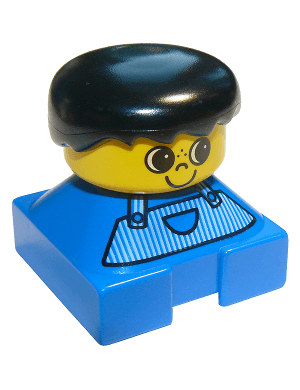LEGO Duplo 2 x 2 x 2 Figure Brick Blue Base Striped Overalls Black Hair Freckles on Nose (2327pb01) Duplo Minifigure