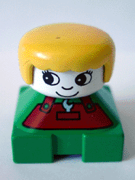 LEGO Duplo 2 x 2 x 2 Figure Brick Green Base with Rust Overalls and Wrench Pattern Yellow Female (2327pb07) Duplo Minifigure
