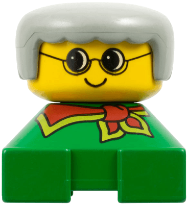 LEGO Duplo 2 x 2 x 2 Figure Brick Grandmother Green Base Gray Hair Yellow Face (2327pb11) Duplo Minifigure