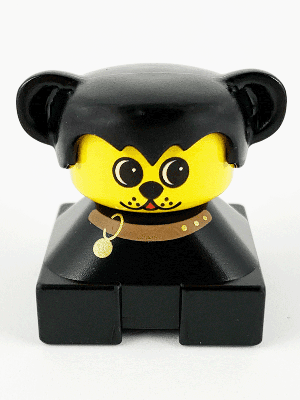 LEGO Duplo 2 x 2 x 2 Figure Brick Dog Black Base with Collar Black Hair with Ears Yellow Dog face (2327pb12) Duplo Minifigure