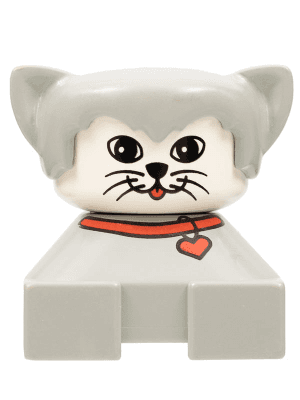 LEGO Duplo 2 x 2 x 2 Figure Brick Cat Light gray base with red collar light gray hair white face (2327pb15) Duplo Minifigure