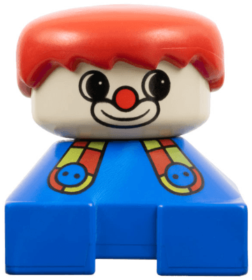 LEGO Duplo 2 x 2 x 2 Figure Brick Clown Blue Base with Button Suspenders Red Male Hair (2327pb19) Duplo Minifigure