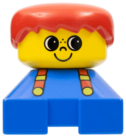 Duplo 2 x 2 x 2 Figure Brick, Blue Base with Suspenders, Yellow Head with Smile and Freckles Above Nose, Red Male Hair (75414)
