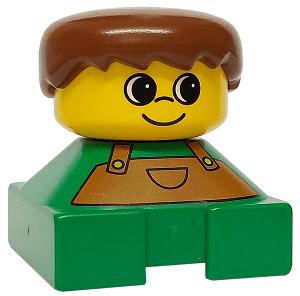 LEGO Duplo 2 x 2 x 2 Figure Brick Green Base with Overalls Brown Hair (2327pb22) Duplo Minifigure