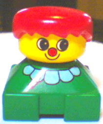 LEGO Duplo 2 x 2 x 2 Figure Brick Clown Green Base with White Collar Red Hair (2327pb25) Duplo Minifigure