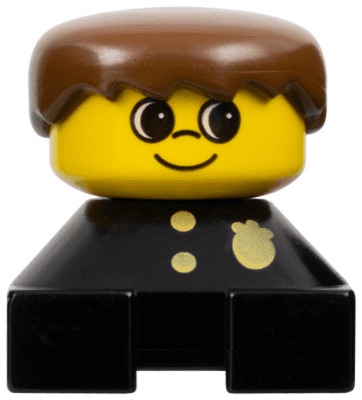 LEGO Duplo 2 x 2 x 2 Figure Brick Black Base with Police Pattern Brown Male Hair (2327pb27) Duplo Minifigure