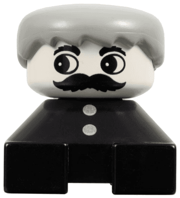 LEGO Duplo 2 x 2 x 2 Figure Brick Black Base with Two Buttons Gray Hair White Face with Moustache (2327pb29) Duplo Minifigure