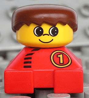 LEGO Duplo 2 x 2 x 2 Figure Brick Red Base With Number 1 Race Pattern Brown Male Hair (2327pb32) Duplo Minifigure