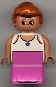 LEGO Duplo Figure Female Lady Dark Pink Dress Lace Lined Tank Top with Blue Flower (31181pb01) Duplo Minifigure