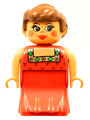 LEGO Duplo Figure Female Lady Red Dress Blush Ponytail (31181pb02) Duplo Minifigure