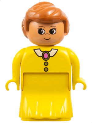 LEGO Duplo Figure Female Lady Yellow Dress Yellow Top White Collar and Dark Pink Brooch (31181pb05) Duplo Minifigure