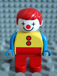 LEGO Duplo Figure Male Clown Yellow Top with 2 Buttons Red Hair Straight (4555pb002) Duplo Minifigure