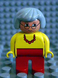 LEGO Duplo Figure Female Yellow Top with Red Necklace Light Gray Hair Glasses White in Eyes (4555pb013) Duplo Minifigure