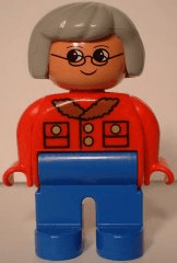 LEGO Duplo Figure Female Light Gray Hair Glasses (4555pb015) Duplo Minifigure