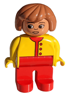 LEGO Duplo Figure Female Yellow Top Unbuttoned with Red Buttons Fabuland Brown Hair (4555pb020) Duplo Minifigure