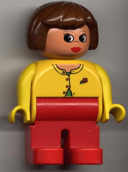 LEGO Duplo Figure Female Yellow Blouse with Red Buttons Brown Hair (4555pb022) Duplo Minifigure