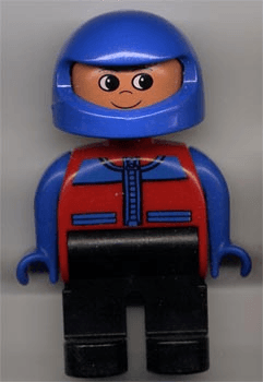 LEGO Duplo Figure Male Red and Blue Zippered Jacket Blue Racing Helmet (4555pb029) Duplo Minifigure