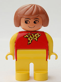 LEGO Duplo Figure Female Red Top with Yellow and Red Polka Dot Scarf Fabuland Brown Hair without (4555pb047) Duplo Minifigure
