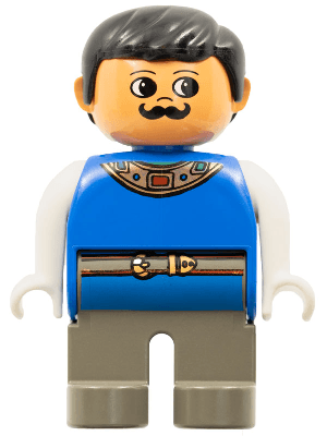 LEGO Duplo Figure Male Blue Top with Gold Necklace and Belt Moustache (4555pb054) Duplo Minifigure