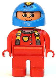 LEGO Duplo Figure Male Red Top with Cat Eye Racer Logo (4555pb065) Duplo Minifigure