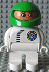 LEGO Duplo Figure Male White Top with Black Zipper and Racer #2 (4555pb068) Duplo Minifigure