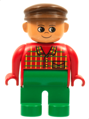 LEGO Duplo Figure Male Red Top Plaid Brown Cap (4555pb071) Duplo Minifigure