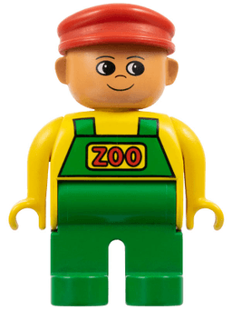Duplo Figure, Male, Green Legs, Yellow Top with Green Overalls, Red Cap (Zoo Keeper) (75694)