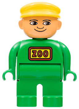 Duplo Figure, Male, Green Legs, Green Top, Yellow Cap (Zoo Keeper)