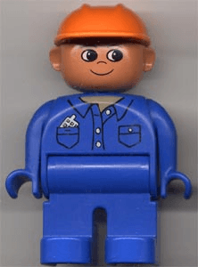 LEGO Duplo Figure Male Blue Top with Cell Phone in Pocket Construction Hat Orange (4555pb081) Duplo Minifigure