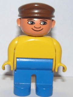 LEGO Duplo Figure Male Yellow Top Brown Cap with White in Eyes Pattern (4555pb086) Duplo Minifigure