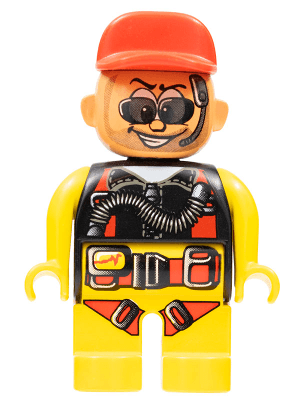 LEGO Duplo Figure Male Action Wheeler Yellow Top with Yellow/Black/Red Parachute Red Cap Beard S (4555pb091) Duplo Minifigure
