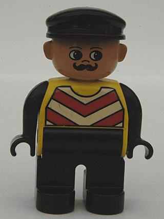 LEGO Duplo Figure Male Yellow Chevron Vest Black Cap (4555pb095) Duplo Minifigure