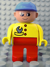 LEGO Duplo Figure Male Yellow Top with Wrench in Pocket Construction Hat Blue (4555pb106) Duplo Minifigure
