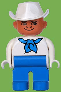 LEGO Duplo Figure Male White Top with Blue Bandana White Cowboy Hat Plain Eyes (4555pb113) Duplo Minifigure
