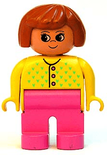 LEGO Duplo Figure Female Dark Pink Legs Yellow Sweater with 3 Buttons and V Stitching Dark Orang (4555pb116) Duplo Minifigure