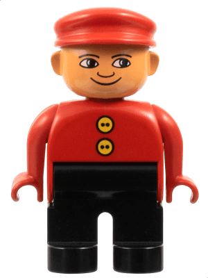 LEGO Duplo Figure Male Red Top with 2 Yellow Buttons Red Cap (4555pb117) Duplo Minifigure