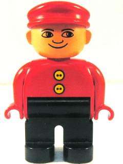 LEGO Duplo Figure Male Red Top with 2 Yellow Buttons Red Cap no White in Eyes Pattern (4555pb117a) Duplo Minifigure