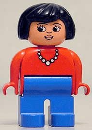 LEGO Duplo Figure Female Red Top with Necklace Black Hair (4555pb124) Duplo Minifigure