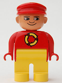 LEGO Duplo Figure Male Red Top with Recycle Logo Red Cap turned down Nose (4555pb125) Duplo Minifigure