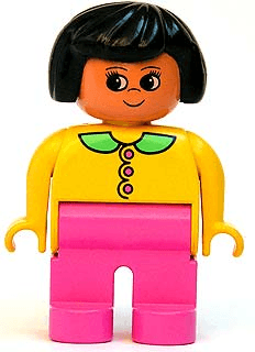 LEGO Duplo Figure Female Dark Pink Legs Yellow Top with Dark Pink Buttons & Medium Green Collar (4555pb127) Duplo Minifigure