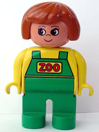 LEGO Duplo Figure Female Zoo Yellow Top with Green Overalls Dark Orange Hair (Zoo Keeper) (4555pb133) Duplo Minifigure