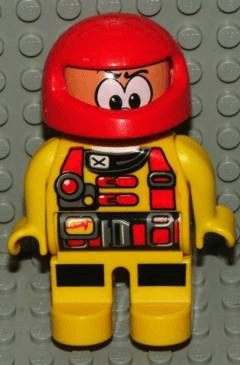 LEGO Duplo Figure Male Action Wheeler Yellow Top with Racer Pattern Red Racing Helmet (4555pb138) Duplo Minifigure