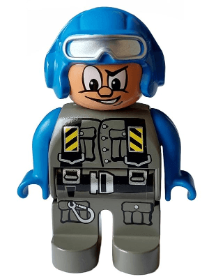 LEGO Duplo Figure Male Action Wheeler Blue Aviator Helmet with Goggles (4555pb140) Duplo Minifigure