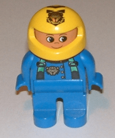 LEGO Duplo Figure Male Blue Top with Green Suspenders and Tiger Logo (4555pb141) Duplo Minifigure