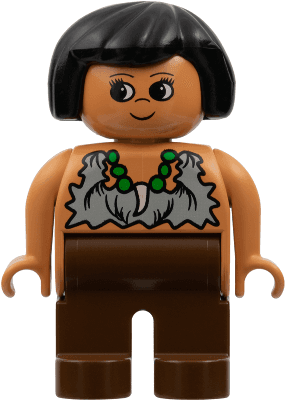 LEGO Duplo Figure Female Tooth Necklace Pattern Black Hair (Cavewoman) (4555pb145) Duplo Minifigure