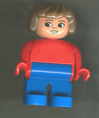 LEGO Duplo Figure Female Red Top Brown Hair Eyelashes Smile with Lips (4555pb146) Duplo Minifigure