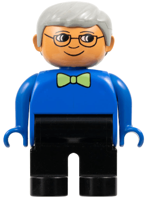 LEGO Duplo Figure Male Blue Top with Green Bow Tie Gray Hair Glasses (4555pb149) Duplo Minifigure