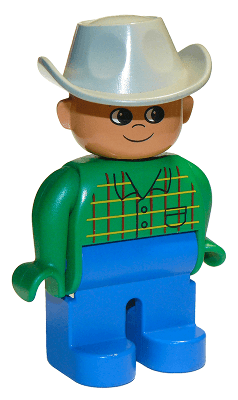 LEGO Duplo Figure Male Green Top with Pocket Light Gray Cowboy Hat (4555pb150) Duplo Minifigure