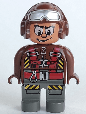 LEGO Duplo Figure Male Action Wheeler Brown Top with Parachute Straps (4555pb153) Duplo Minifigure