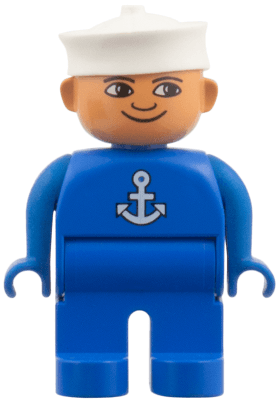 LEGO Duplo Figure Male Blue Top with White Anchor White Sailor Hat (4555pb157) Duplo Minifigure